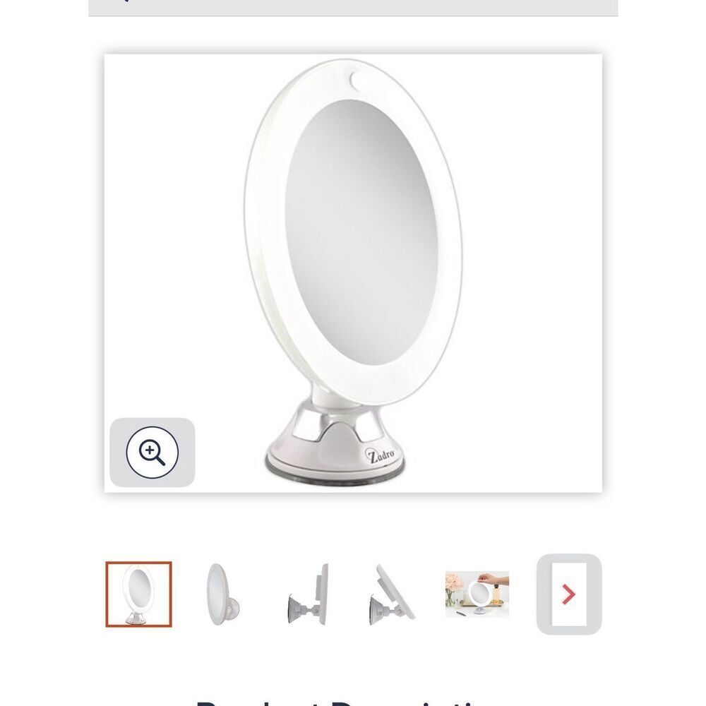 Zadro LED lighted power suction cup Mirror 10 X magnification travel